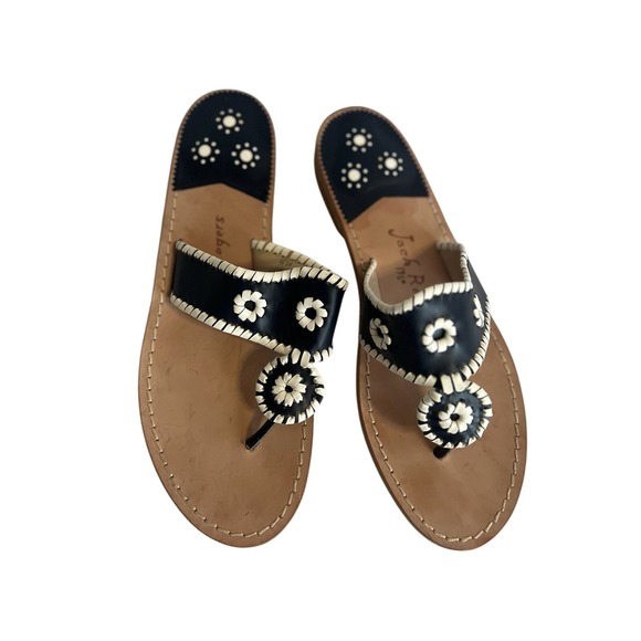 Jack Rogers Shoes - Jack Rogers Women's 11.5 Blue Navy white Floral Sandals Navajo Whipstitched